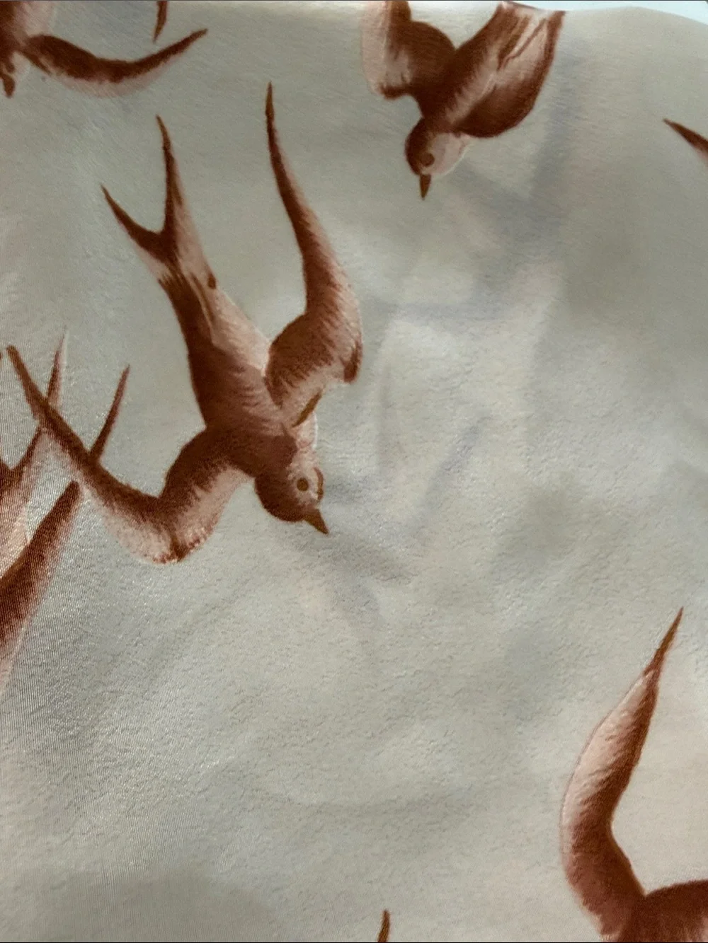 Idk Manila SWALLOWS Silk Brown & Cream Print Silk Scarf 🧣 vintage
